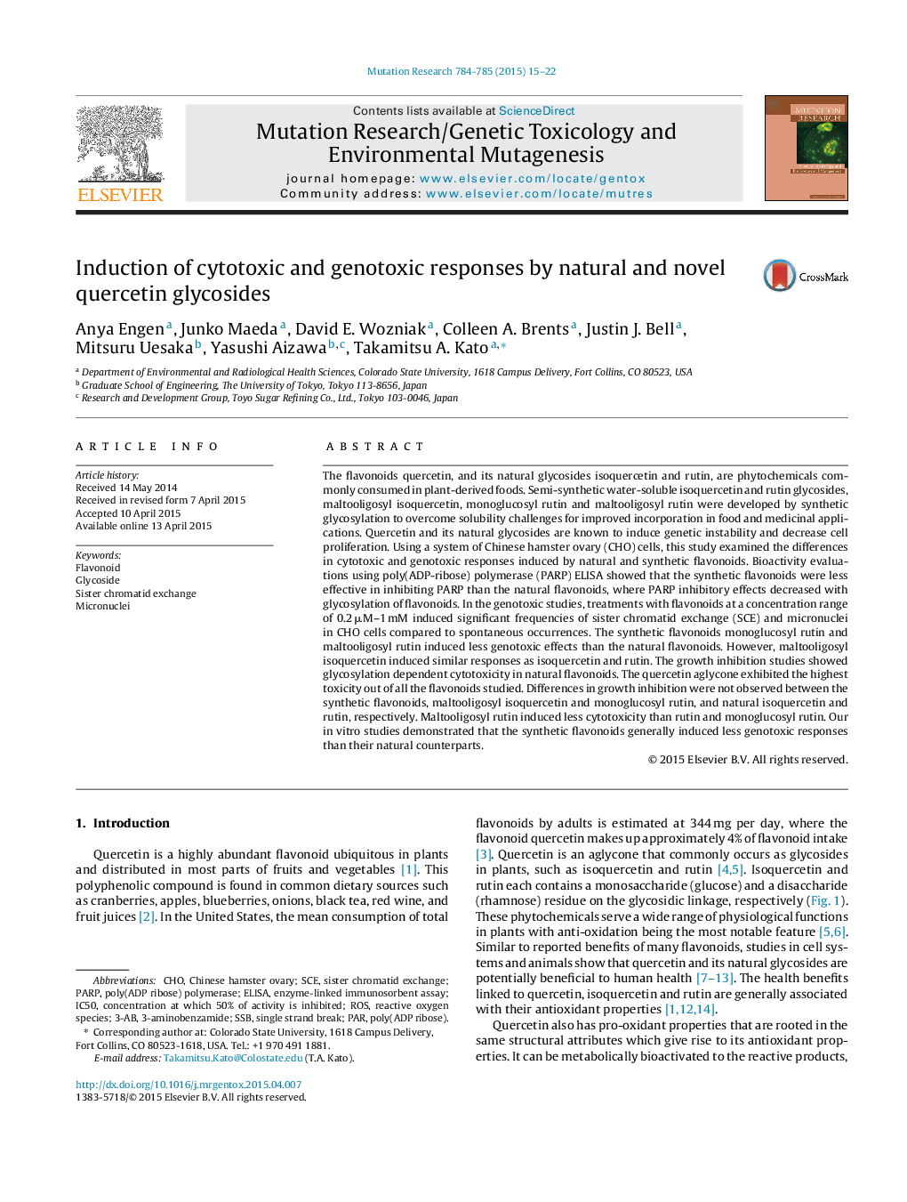 Induction of cytotoxic and genotoxic responses by natural and novel quercetin glycosides