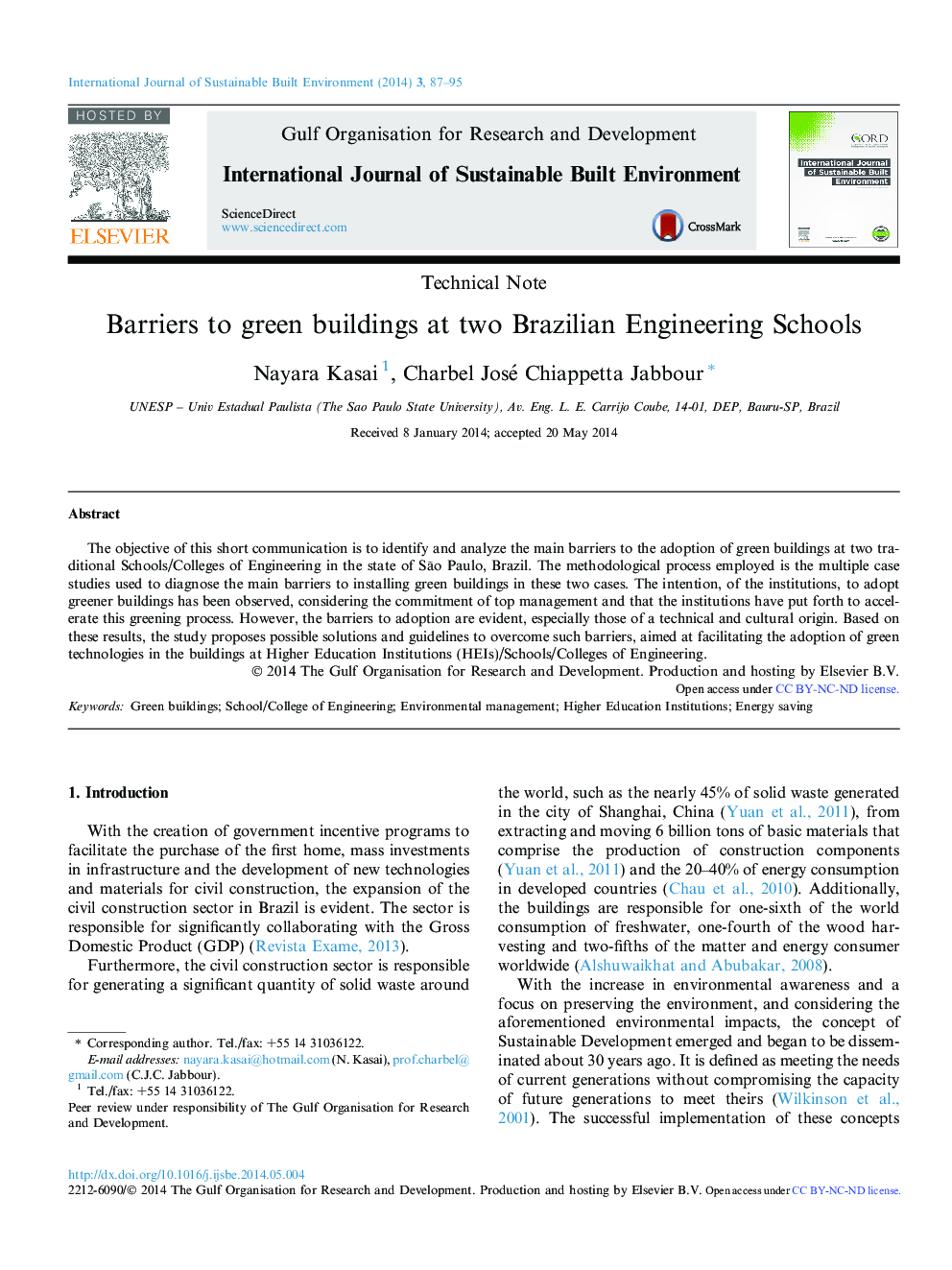 Barriers to green buildings at two Brazilian Engineering Schools 