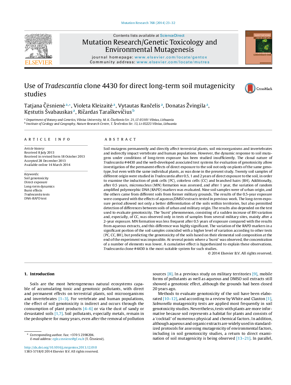 Use of Tradescantia clone 4430 for direct long-term soil mutagenicity studies