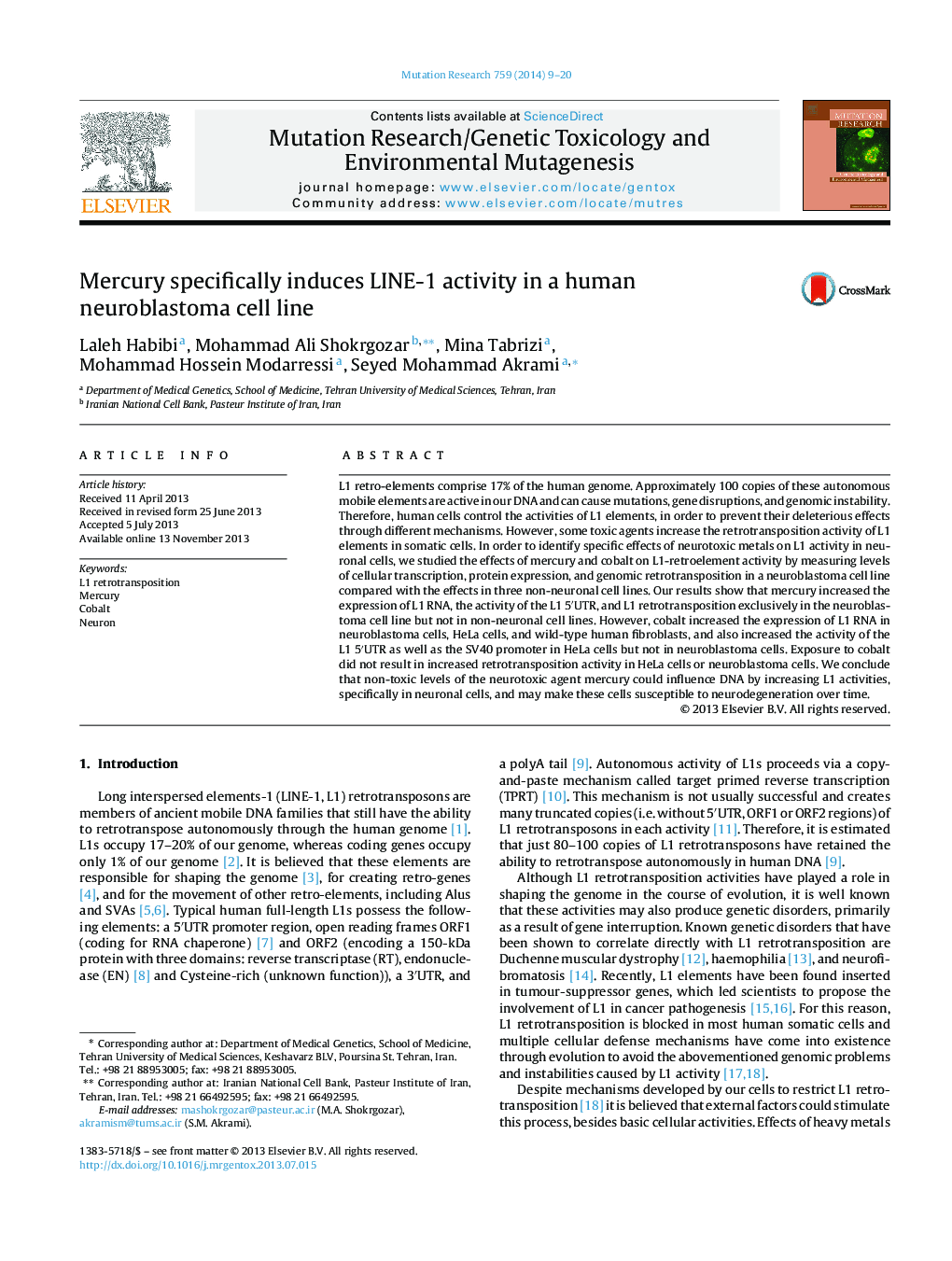 Mercury specifically induces LINE-1 activity in a human neuroblastoma cell line