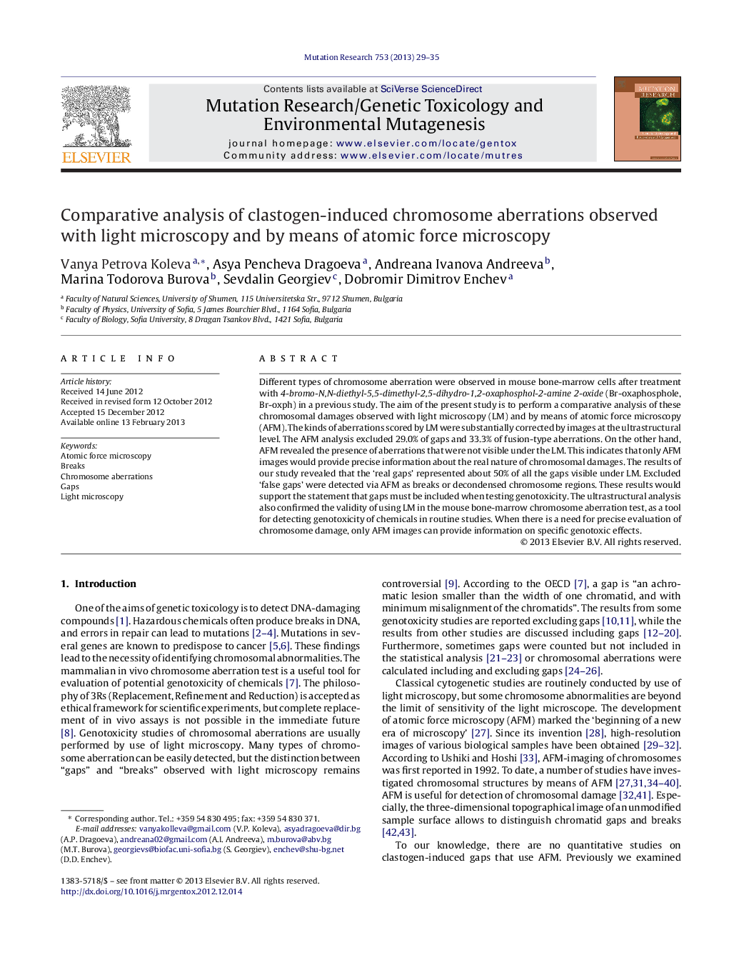 Comparative analysis of clastogen-induced chromosome aberrations observed with light microscopy and by means of atomic force microscopy