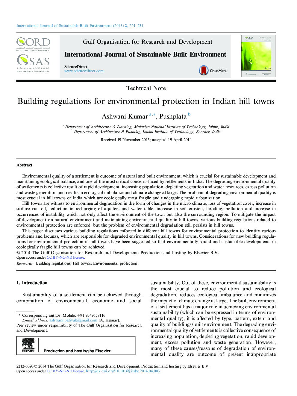 Building regulations for environmental protection in Indian hill towns 