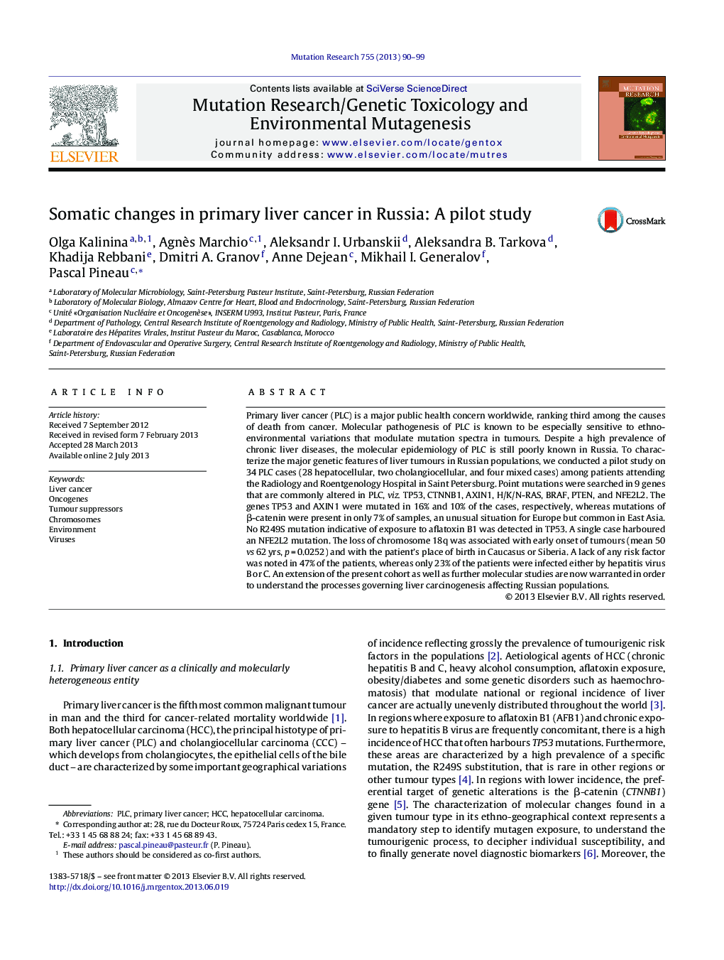 Somatic changes in primary liver cancer in Russia: A pilot study
