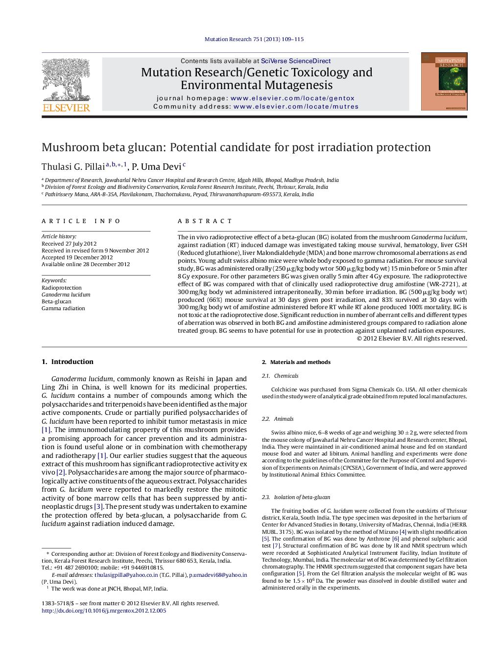 Mushroom beta glucan: Potential candidate for post irradiation protection