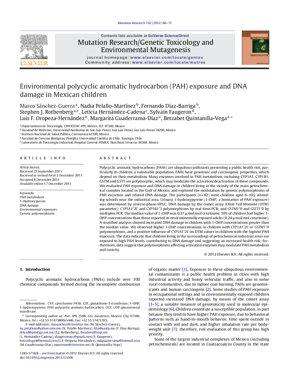 Environmental polycyclic aromatic hydrocarbon (PAH) exposure and DNA damage in Mexican children