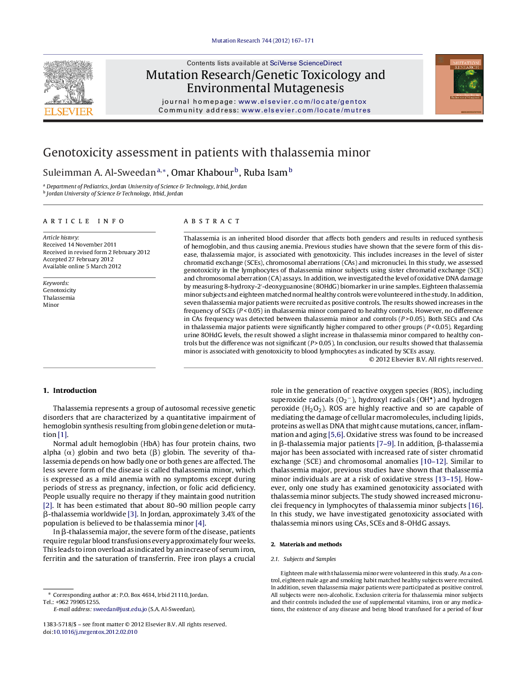 Genotoxicity assessment in patients with thalassemia minor