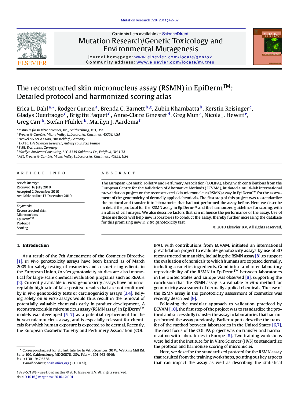 The reconstructed skin micronucleus assay (RSMN) in EpiDerm™: Detailed protocol and harmonized scoring atlas