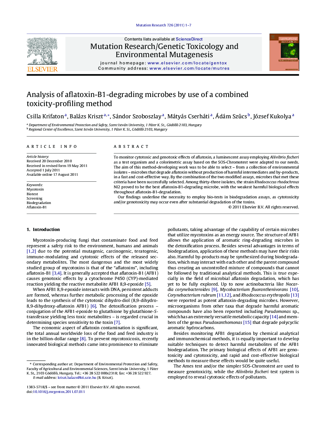 Analysis of aflatoxin-B1-degrading microbes by use of a combined toxicity-profiling method