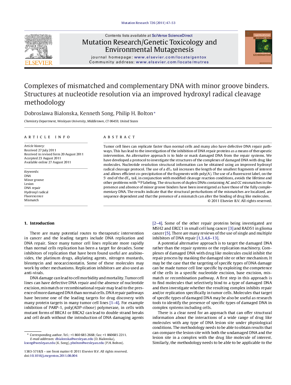 Complexes of mismatched and complementary DNA with minor groove binders. Structures at nucleotide resolution via an improved hydroxyl radical cleavage methodology