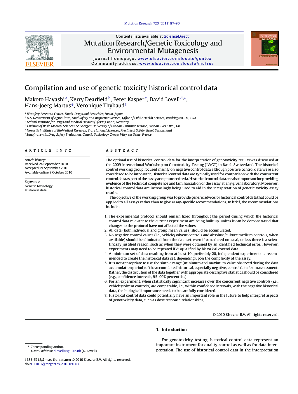 Compilation and use of genetic toxicity historical control data