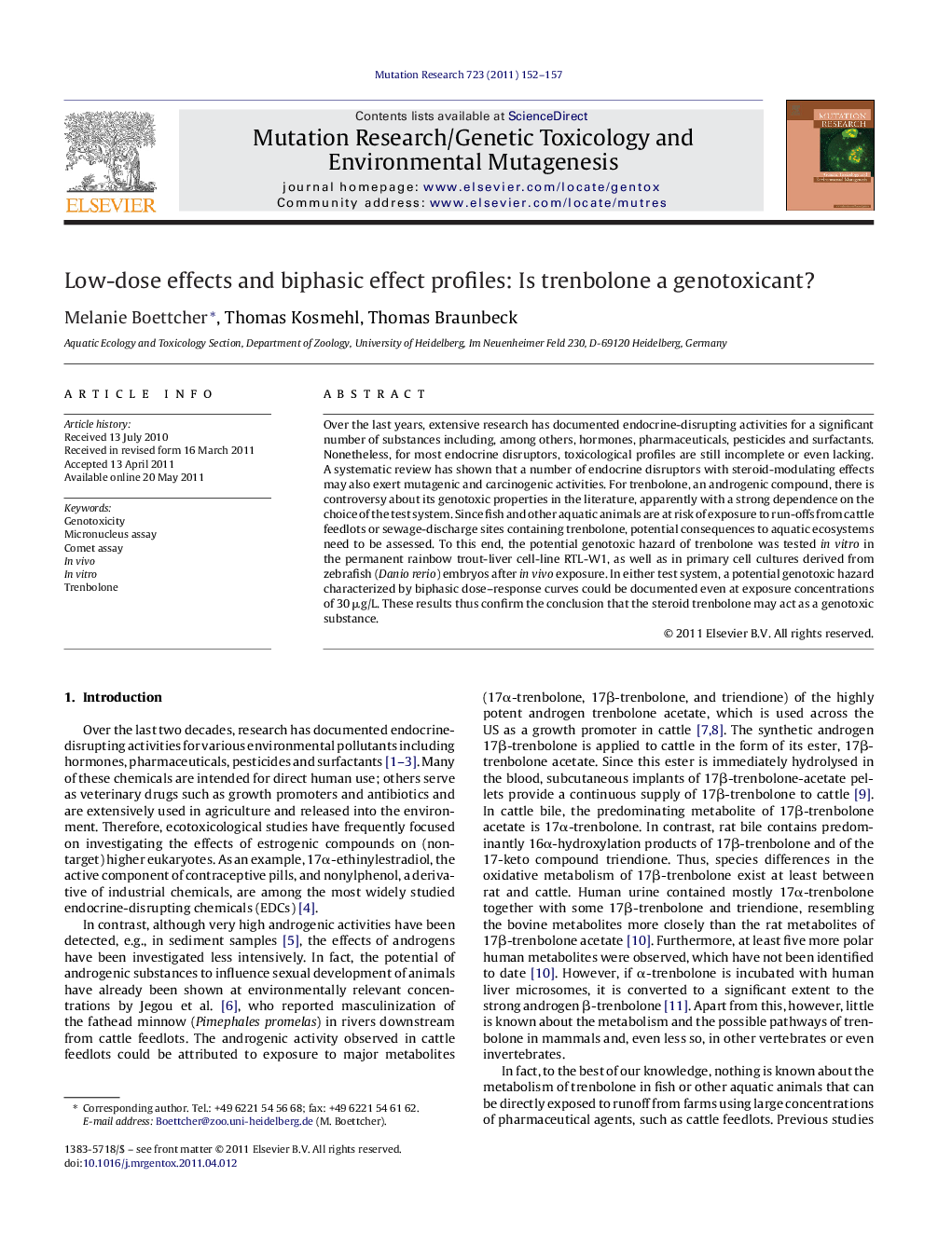 عکس صفحه اول مقاله: Low-dose effects and biphasic effect profiles: Is trenbolone a genotoxicant? Low-dose effects and biphasic effect profiles: Is trenbolone a genotoxicant?
