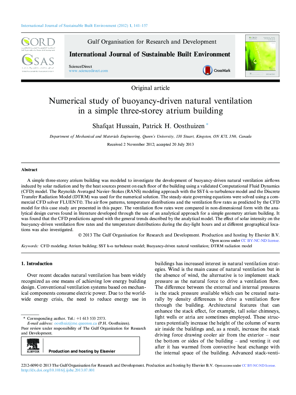 Numerical study of buoyancy-driven natural ventilation in a simple three-storey atrium building 