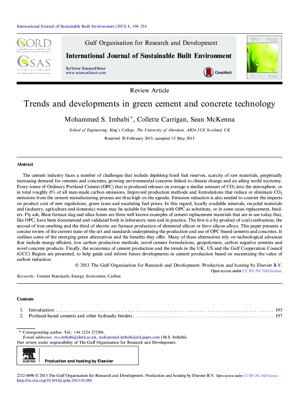 عکس صفحه اول مقاله: Trends and developments in green cement and concrete technology Trends and developments in green cement and concrete technology
