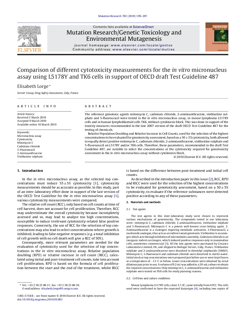 Comparison of different cytotoxicity measurements for the in vitro micronucleus assay using L5178Y and TK6 cells in support of OECD draft Test Guideline 487