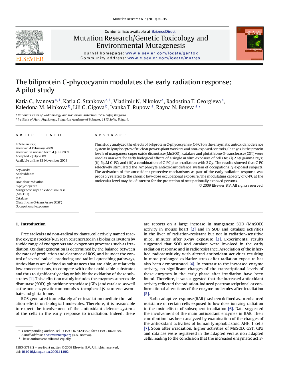 The biliprotein C-phycocyanin modulates the early radiation response: A pilot study