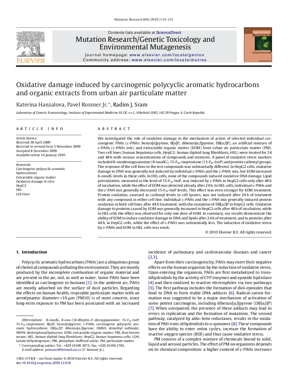 Oxidative damage induced by carcinogenic polycyclic aromatic hydrocarbons and organic extracts from urban air particulate matter