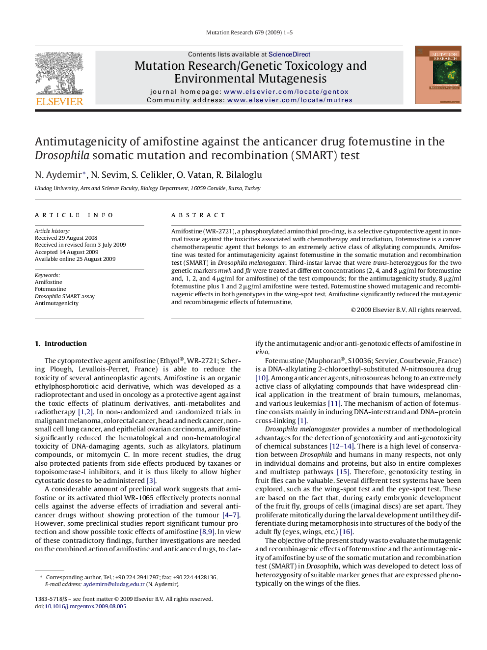 Antimutagenicity of amifostine against the anticancer drug fotemustine in the Drosophila somatic mutation and recombination (SMART) test