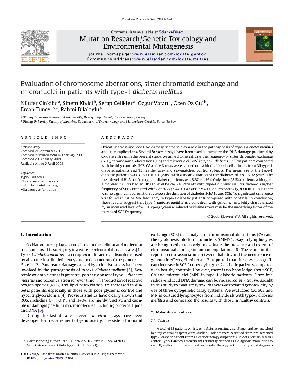 Evaluation of chromosome aberrations, sister chromatid exchange and micronuclei in patients with type-1 diabetes mellitus