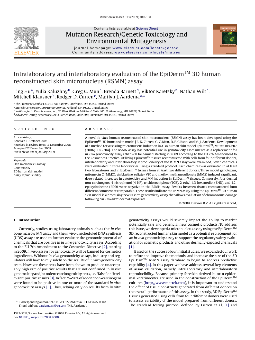 Intralaboratory and interlaboratory evaluation of the EpiDerm™ 3D human reconstructed skin micronucleus (RSMN) assay