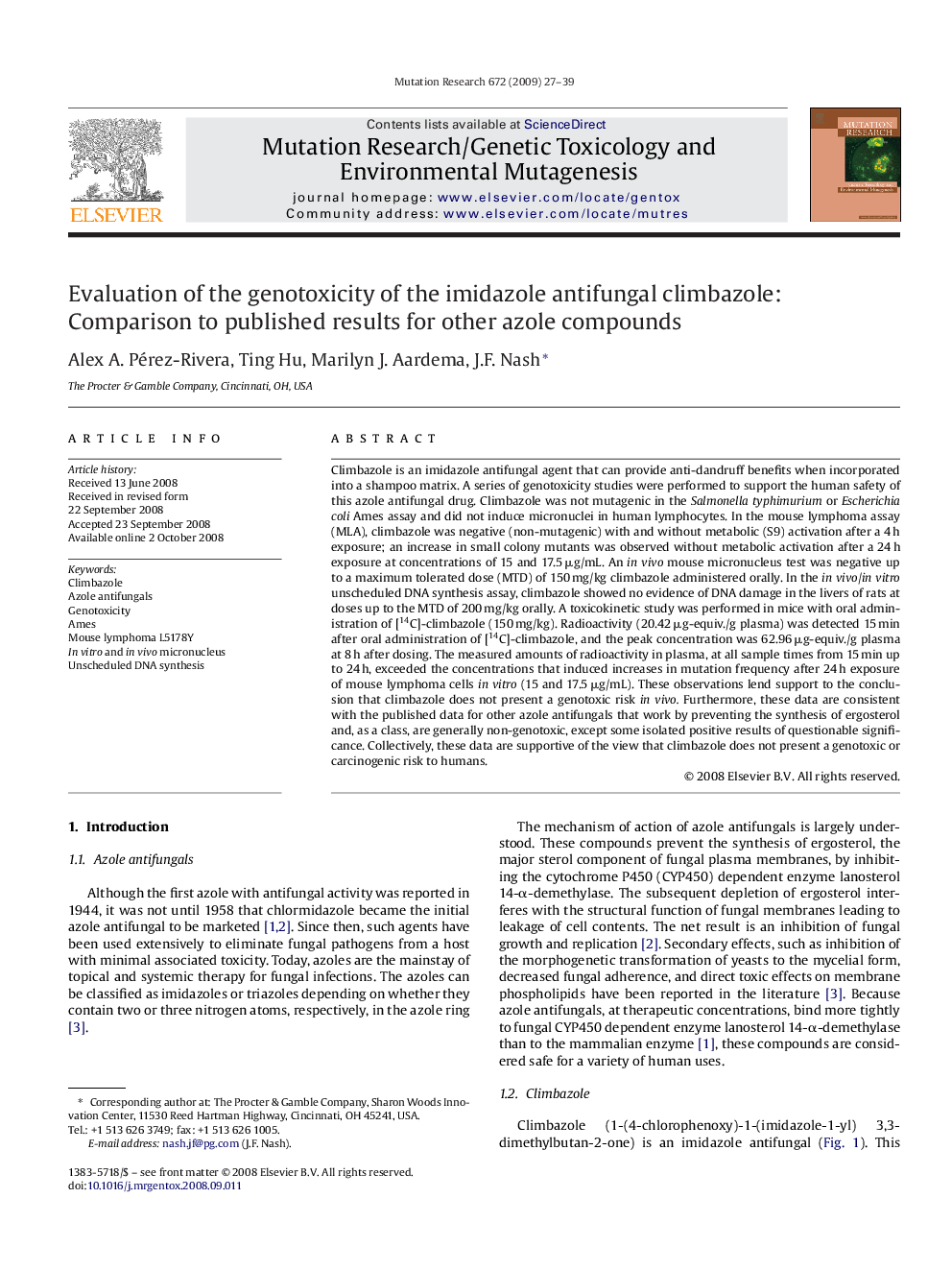 Evaluation of the genotoxicity of the imidazole antifungal climbazole: Comparison to published results for other azole compounds