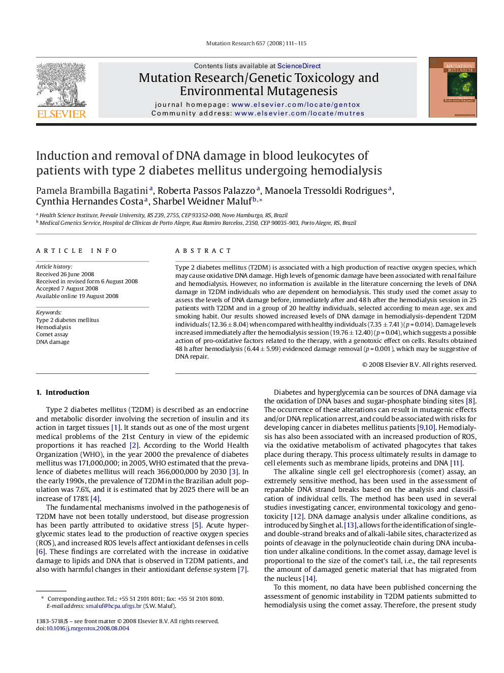 Induction and removal of DNA damage in blood leukocytes of patients with type 2 diabetes mellitus undergoing hemodialysis