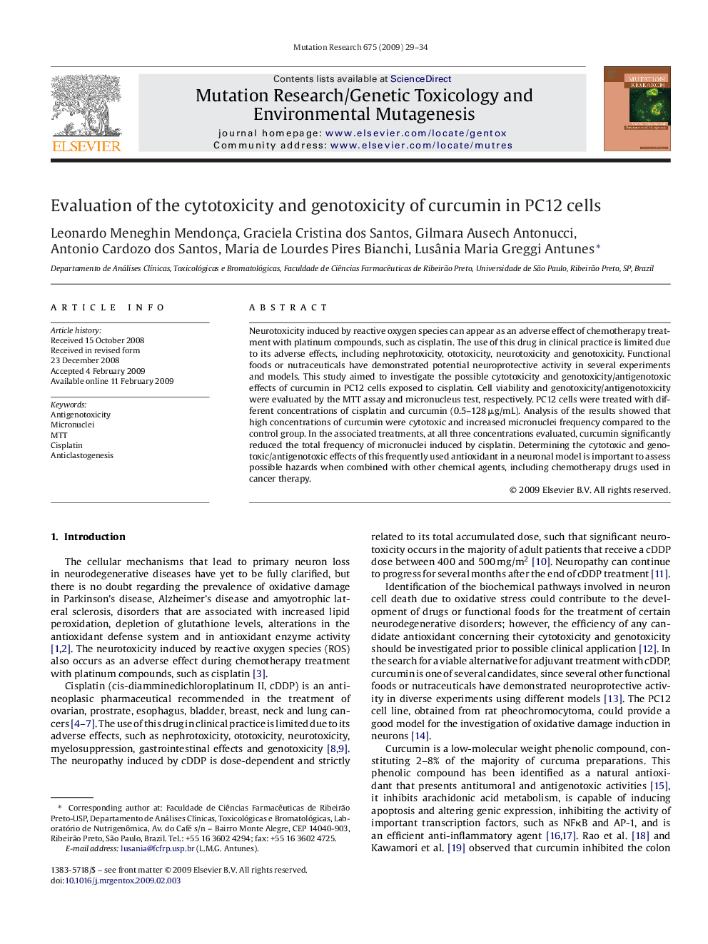 Evaluation of the cytotoxicity and genotoxicity of curcumin in PC12 cells