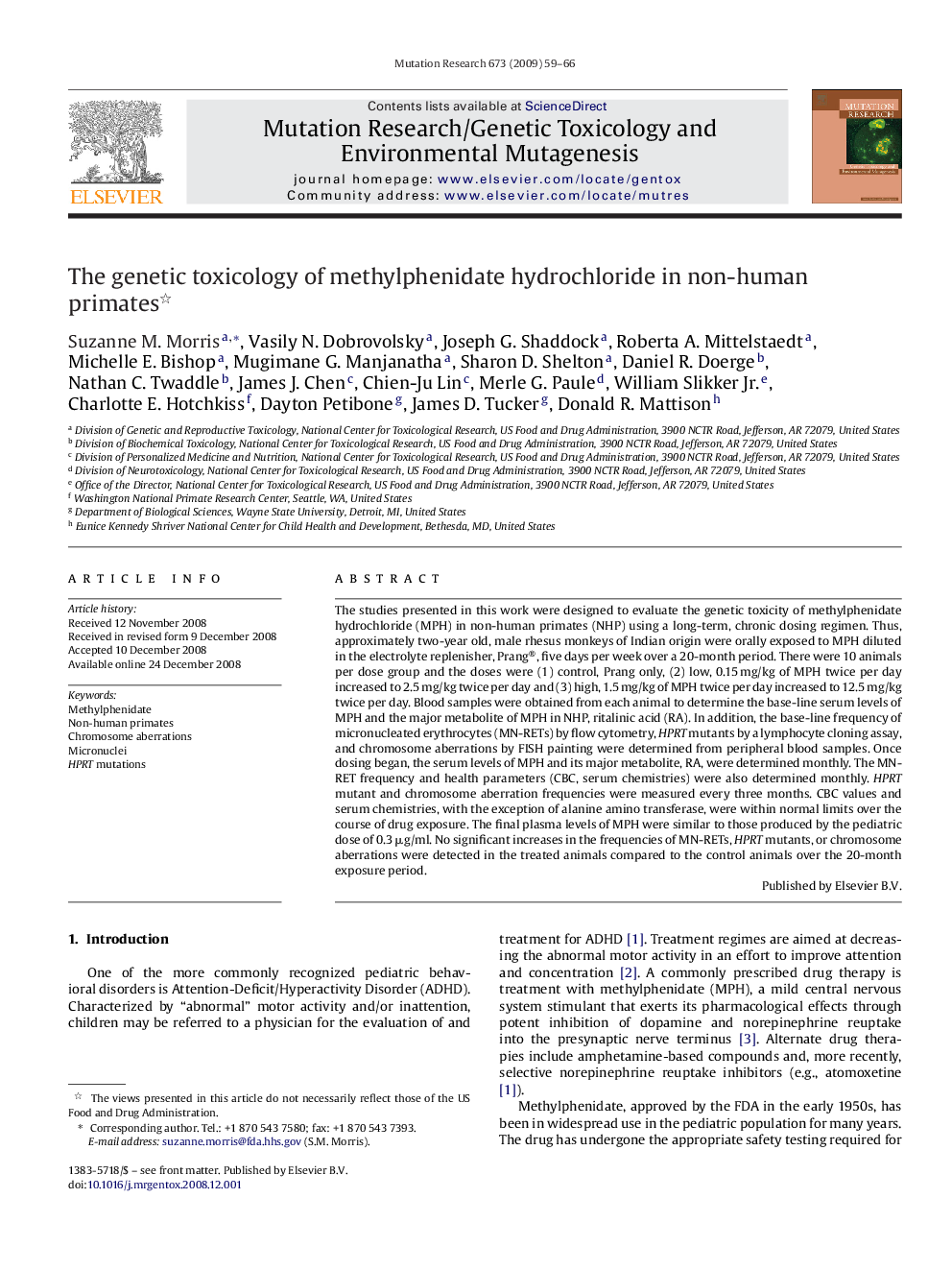 The genetic toxicology of methylphenidate hydrochloride in non-human primates 