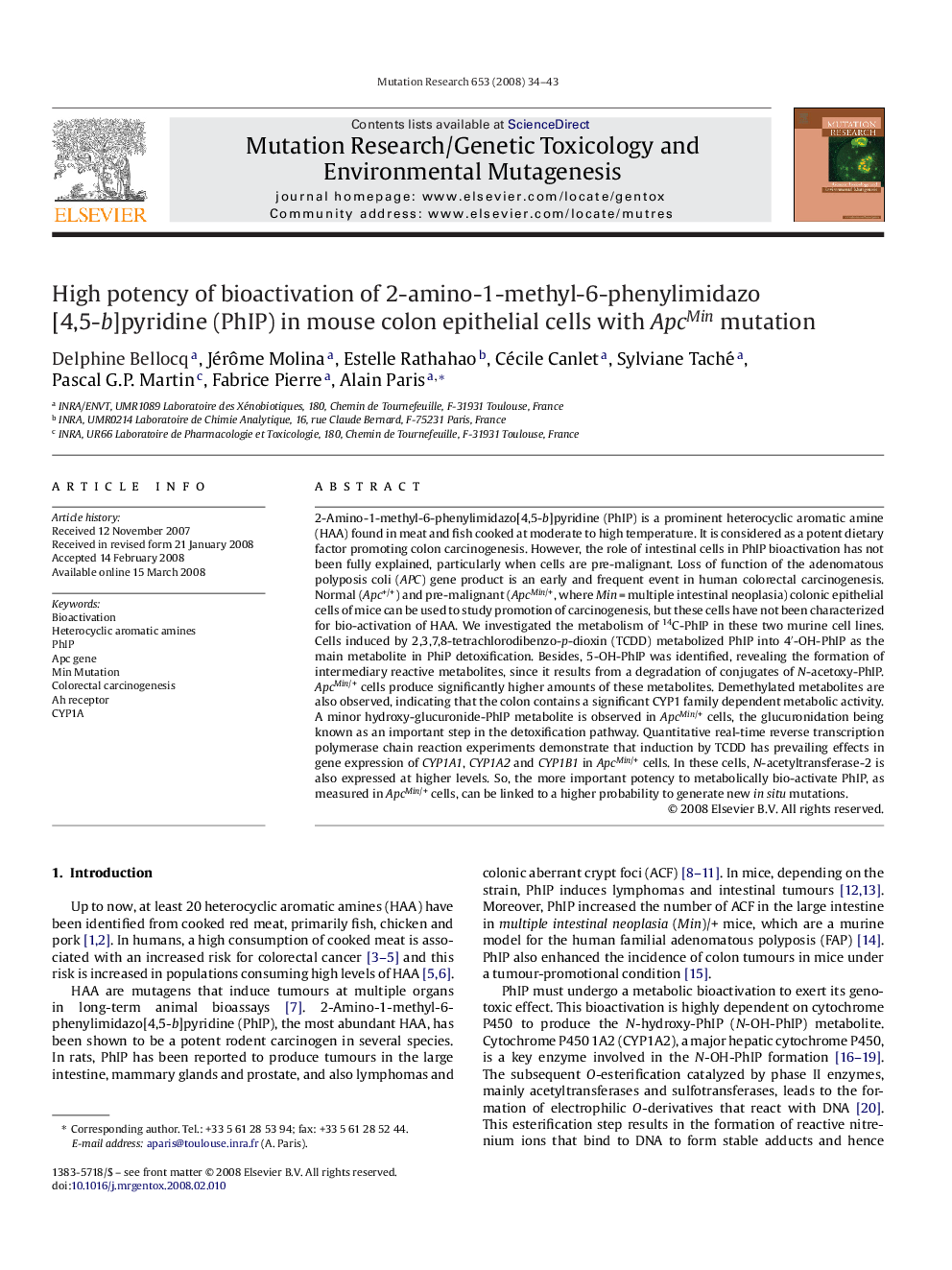 High potency of bioactivation of 2-amino-1-methyl-6-phenylimidazo[4,5-b]pyridine (PhIP) in mouse colon epithelial cells with ApcMin mutation