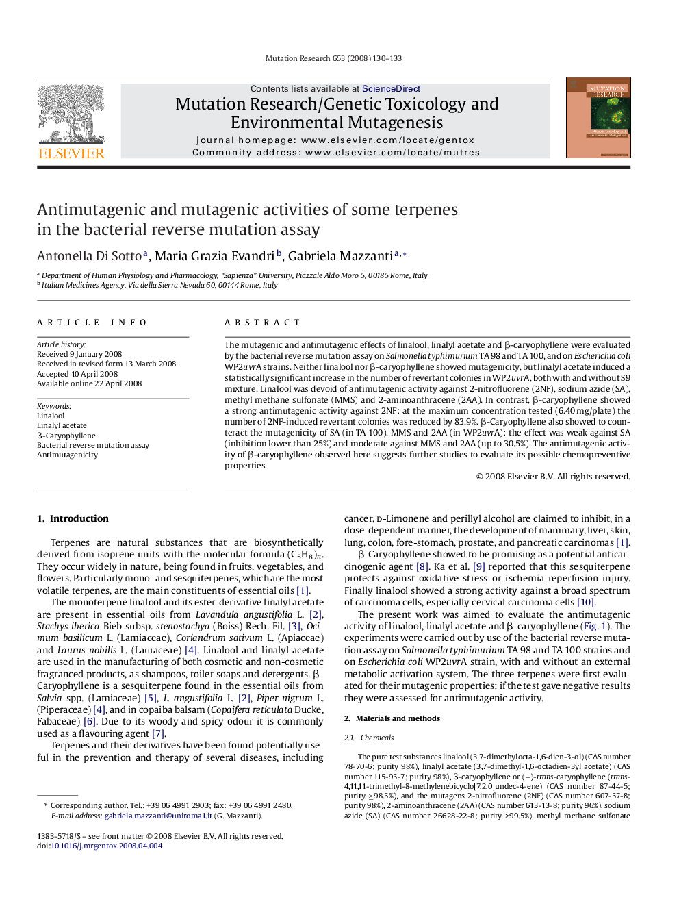 Antimutagenic and mutagenic activities of some terpenes in the bacterial reverse mutation assay