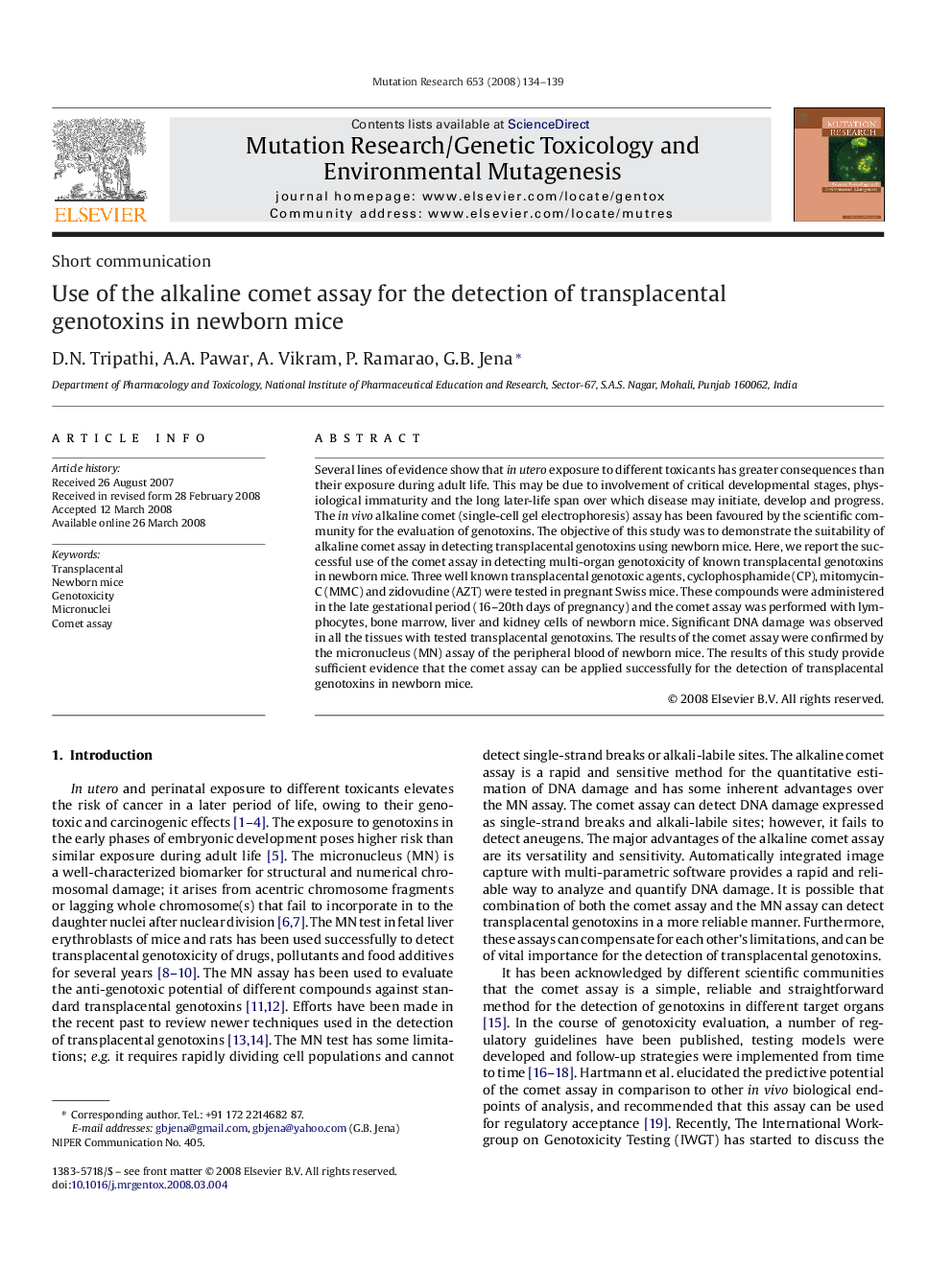 Use of the alkaline comet assay for the detection of transplacental genotoxins in newborn mice