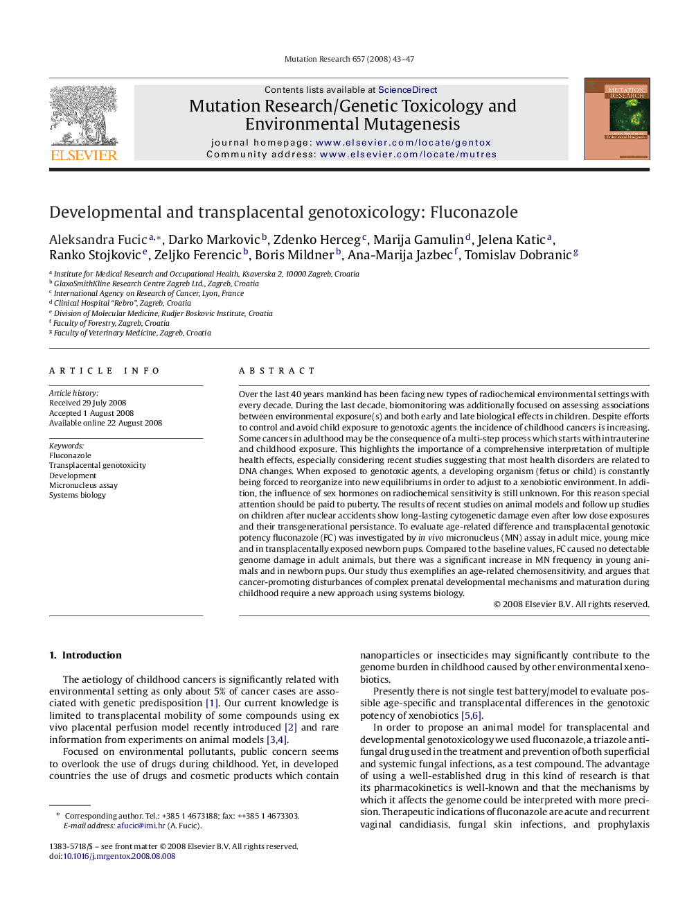 Developmental and transplacental genotoxicology: Fluconazole