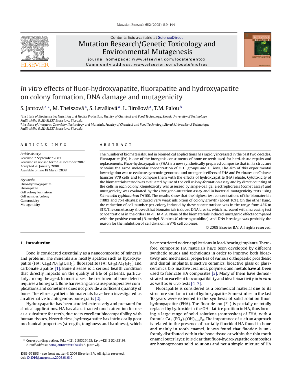 In vitro effects of fluor-hydroxyapatite, fluorapatite and hydroxyapatite on colony formation, DNA damage and mutagenicity