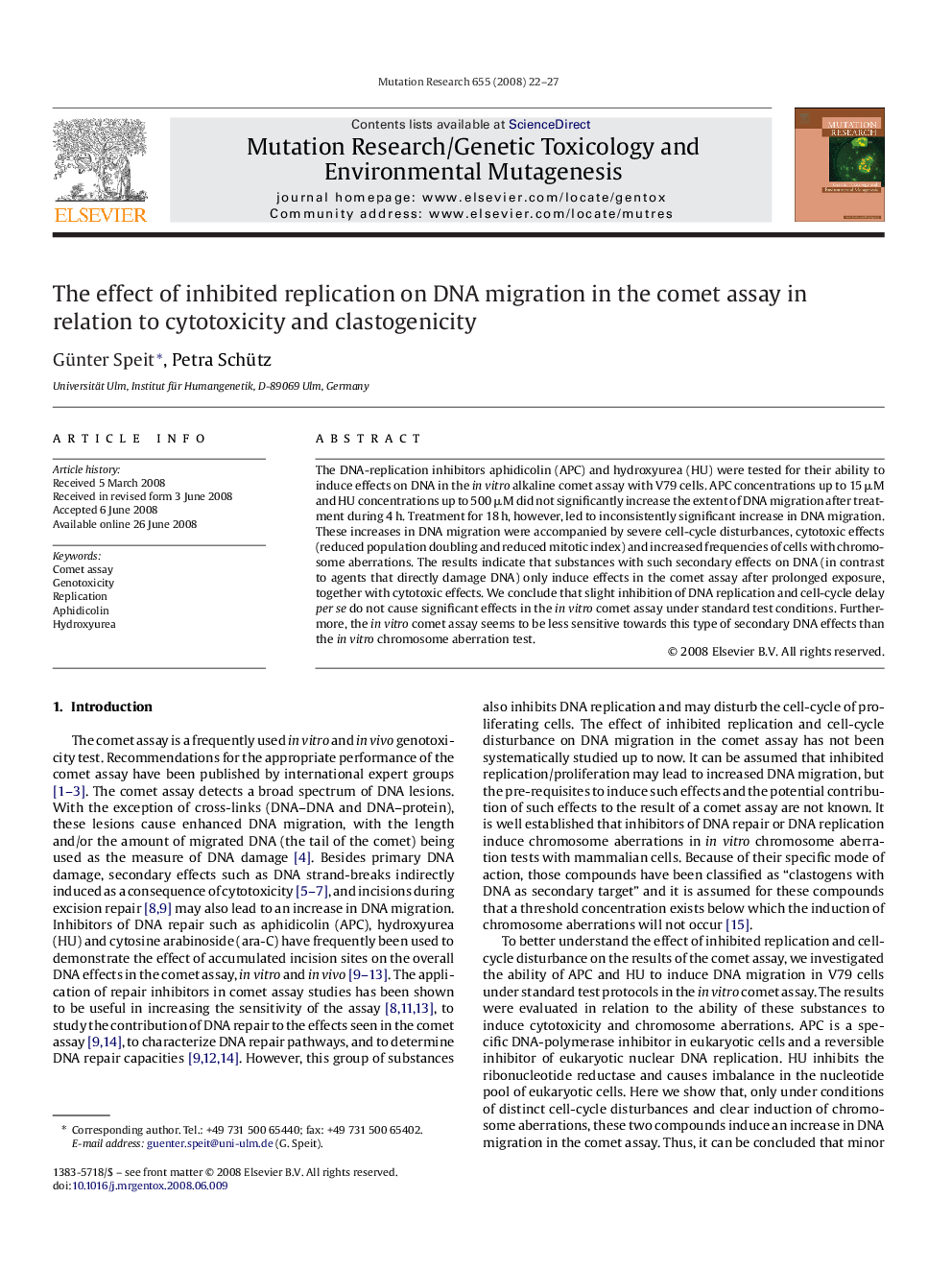 The effect of inhibited replication on DNA migration in the comet assay in relation to cytotoxicity and clastogenicity