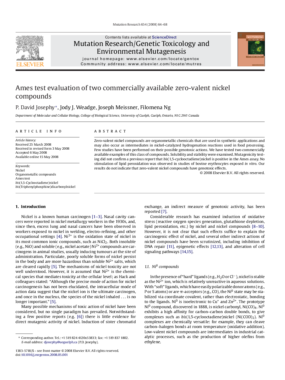 Ames test evaluation of two commercially available zero-valent nickel compounds