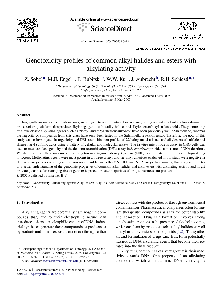 Genotoxicity profiles of common alkyl halides and esters with alkylating activity