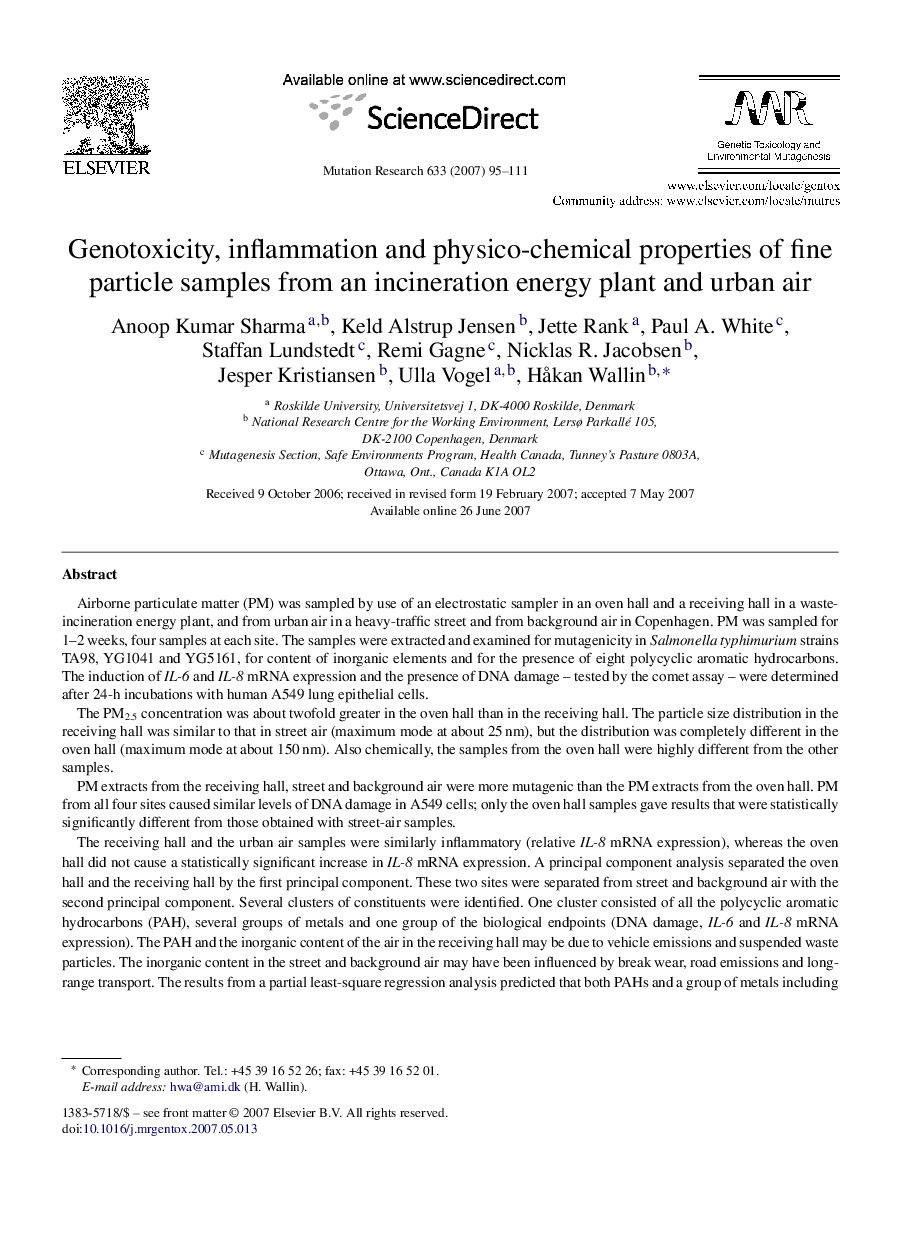 Genotoxicity, inflammation and physico-chemical properties of fine particle samples from an incineration energy plant and urban air