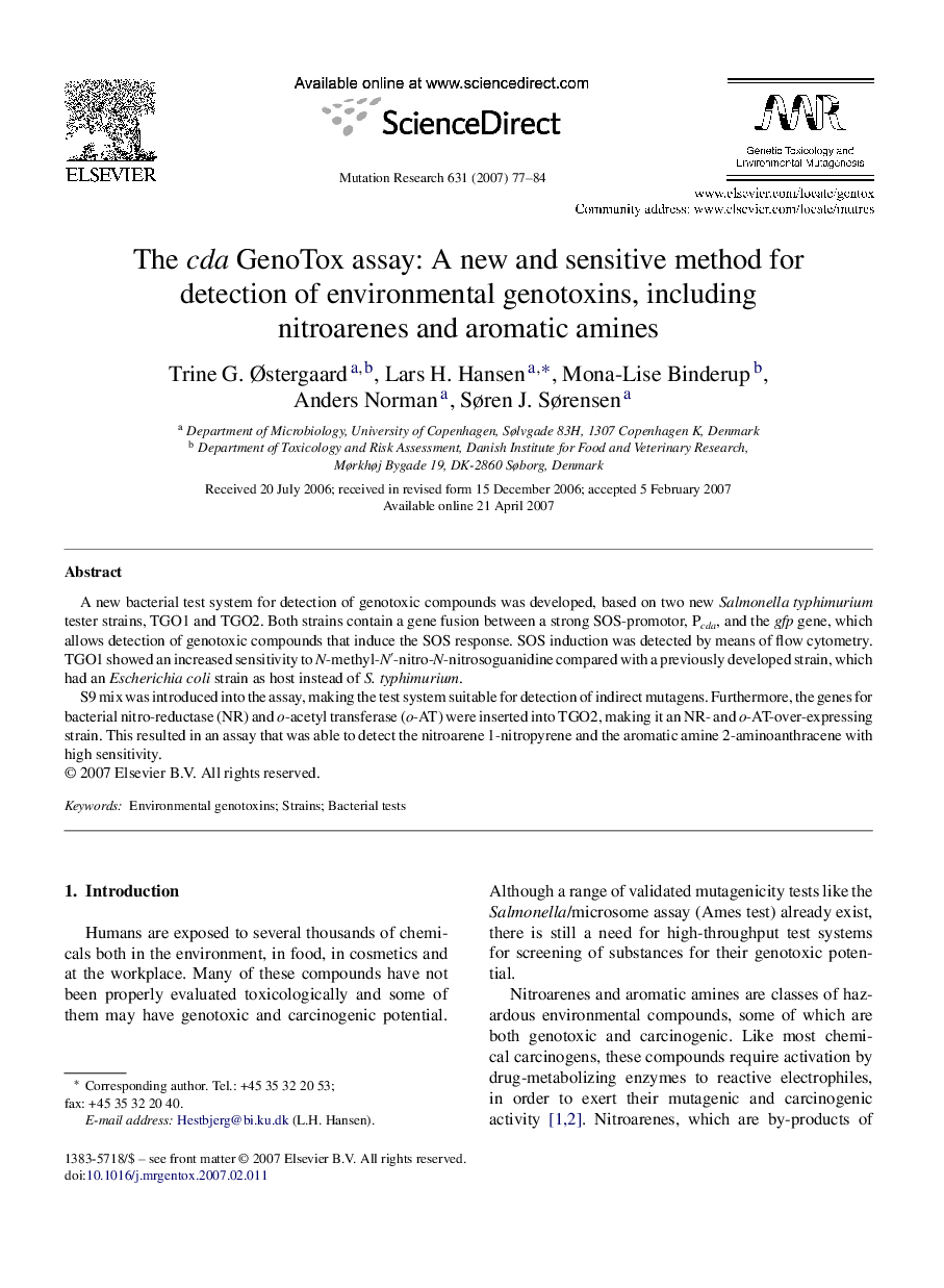 The cda GenoTox assay: A new and sensitive method for detection of environmental genotoxins, including nitroarenes and aromatic amines