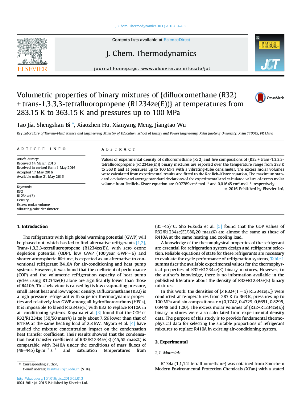 Volumetric properties of binary mixtures of {difluoromethane (R32) + trans-1,3,3,3-tetrafluoropropene (R1234ze(E))} at temperatures from 283.15 K to 363.15 K and pressures up to 100 MPa