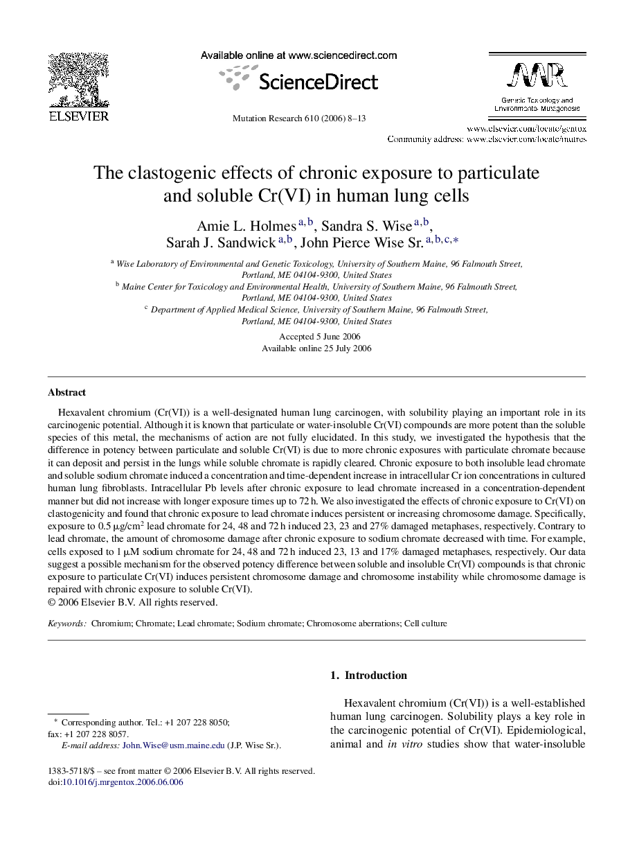 The clastogenic effects of chronic exposure to particulate and soluble Cr(VI) in human lung cells