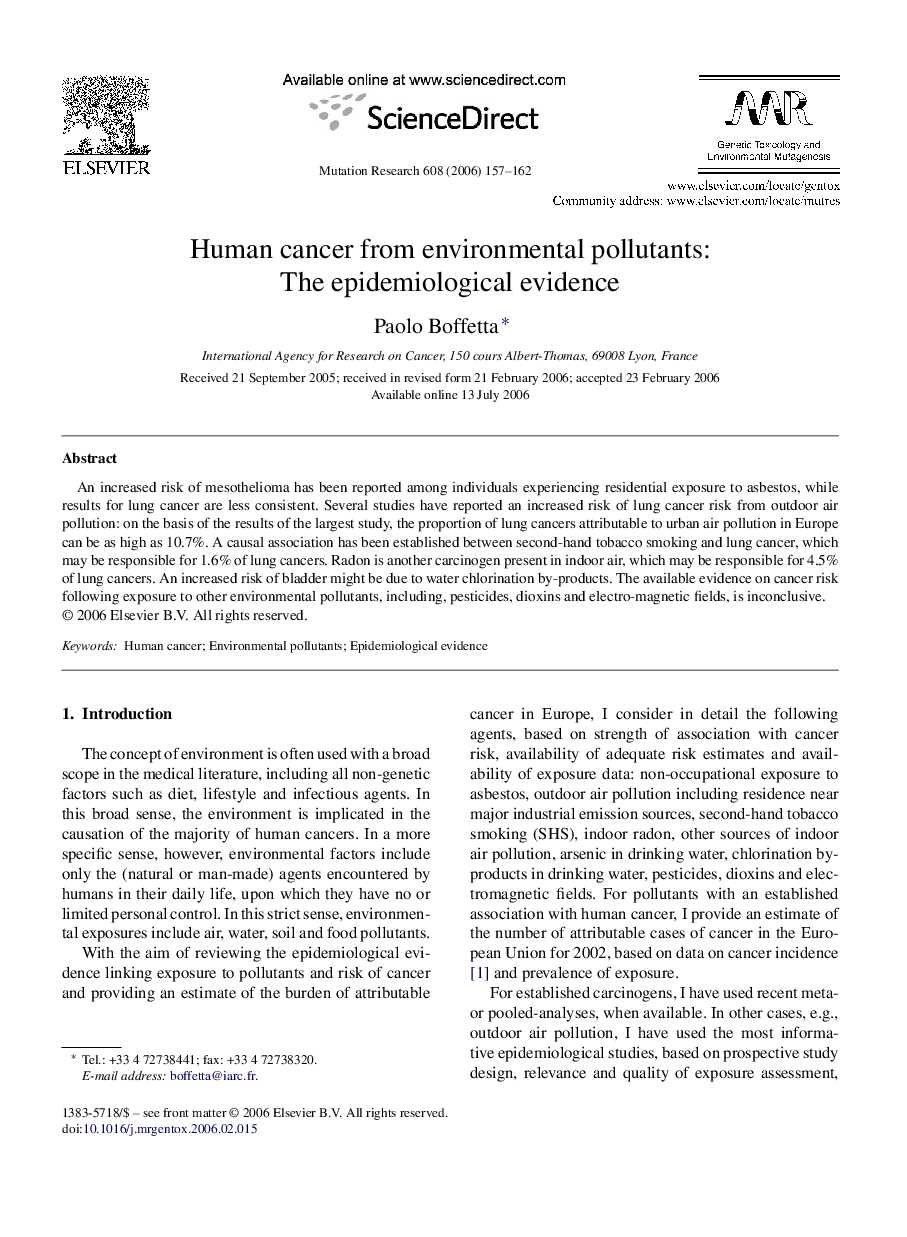 Human cancer from environmental pollutants: The epidemiological evidence