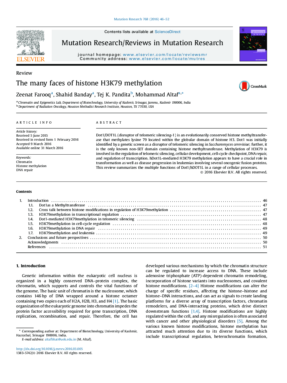 The many faces of histone H3K79 methylation