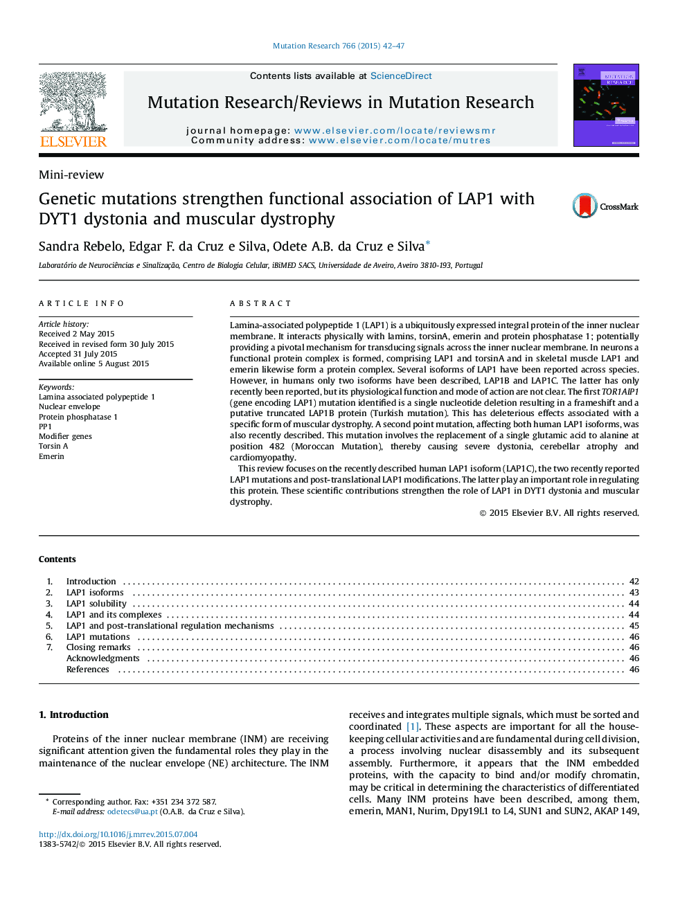 Genetic mutations strengthen functional association of LAP1 with DYT1 dystonia and muscular dystrophy