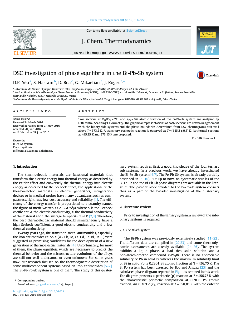 DSC investigation of phase equilibria in the Bi-Pb-Sb system