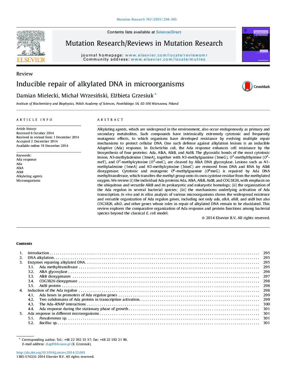 Inducible repair of alkylated DNA in microorganisms