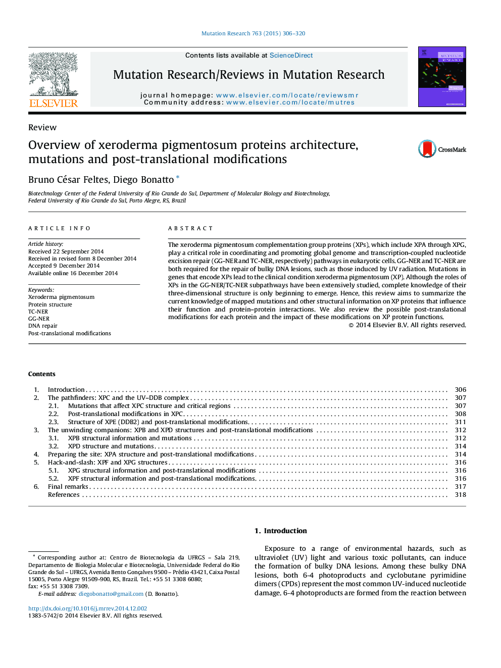 Overview of xeroderma pigmentosum proteins architecture, mutations and post-translational modifications