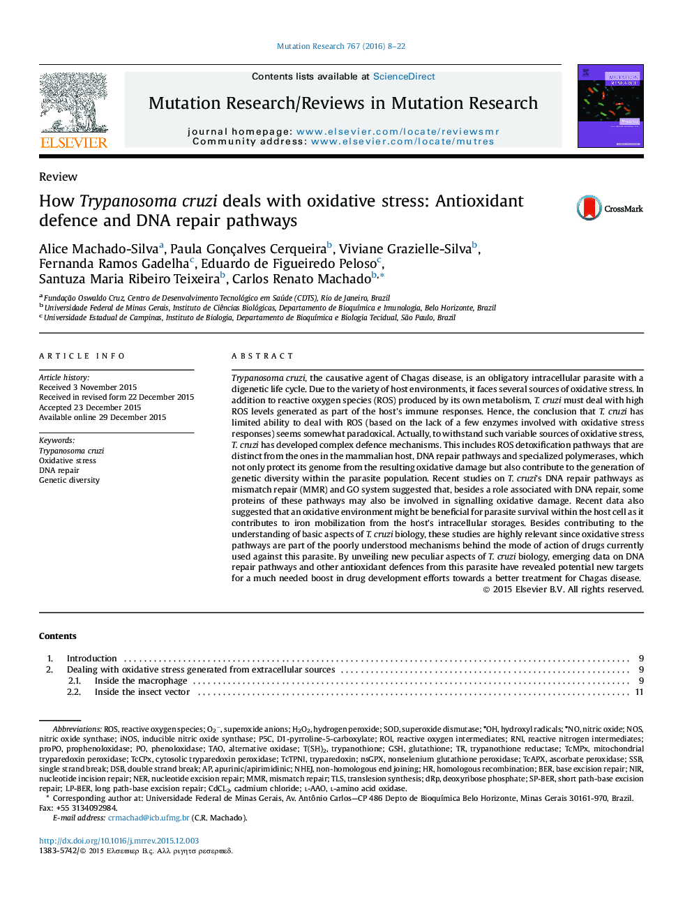 How Trypanosoma cruzi deals with oxidative stress: Antioxidant defence and DNA repair pathways