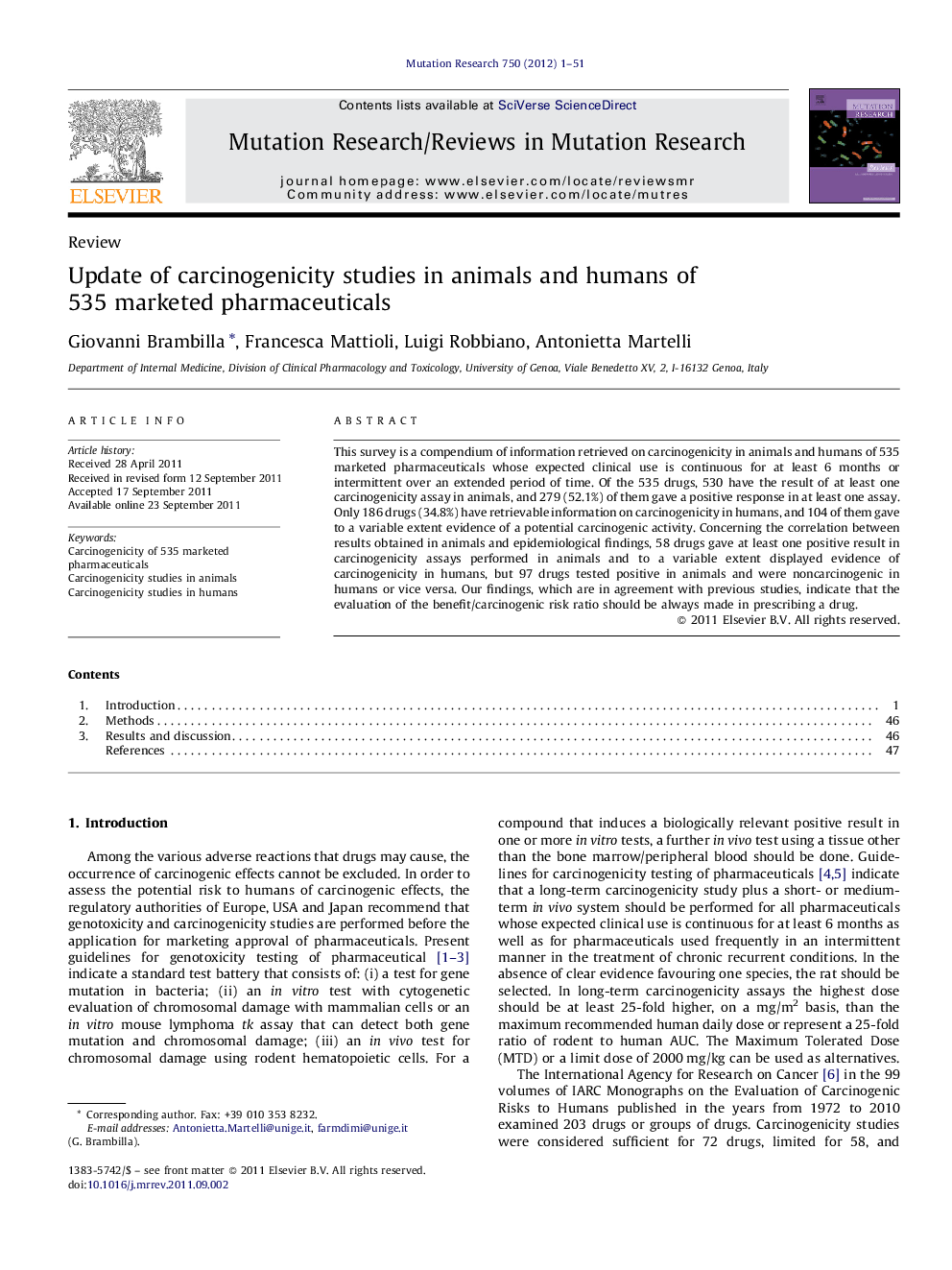 Update of carcinogenicity studies in animals and humans of 535 marketed pharmaceuticals