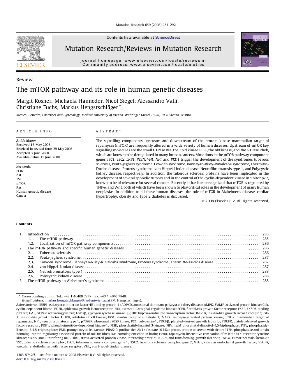 The mTOR pathway and its role in human genetic diseases