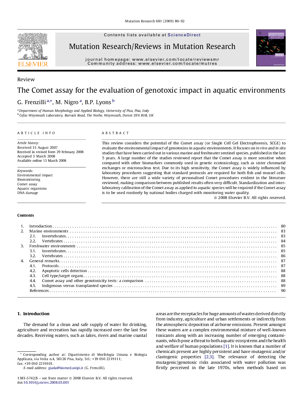 The Comet assay for the evaluation of genotoxic impact in aquatic environments