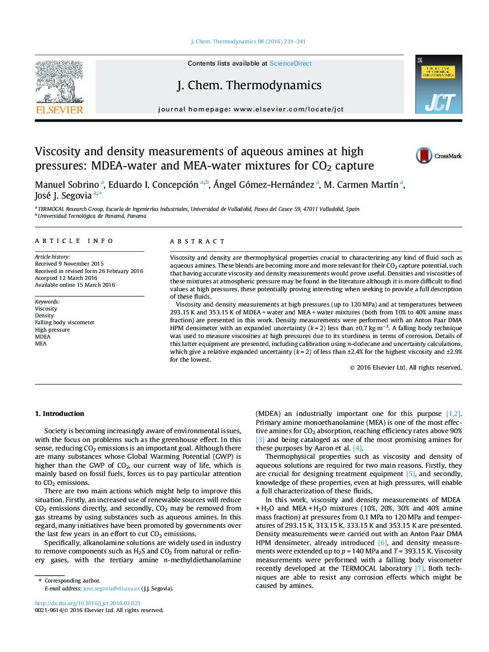 Viscosity and density measurements of aqueous amines at high pressures: MDEA-water and MEA-water mixtures for CO2 capture